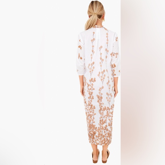 Tuckernuck x Ro’s Garden Clorinda Embroidered Long Caftan Kaftan in Leaf Sand - Picture 5 of 16